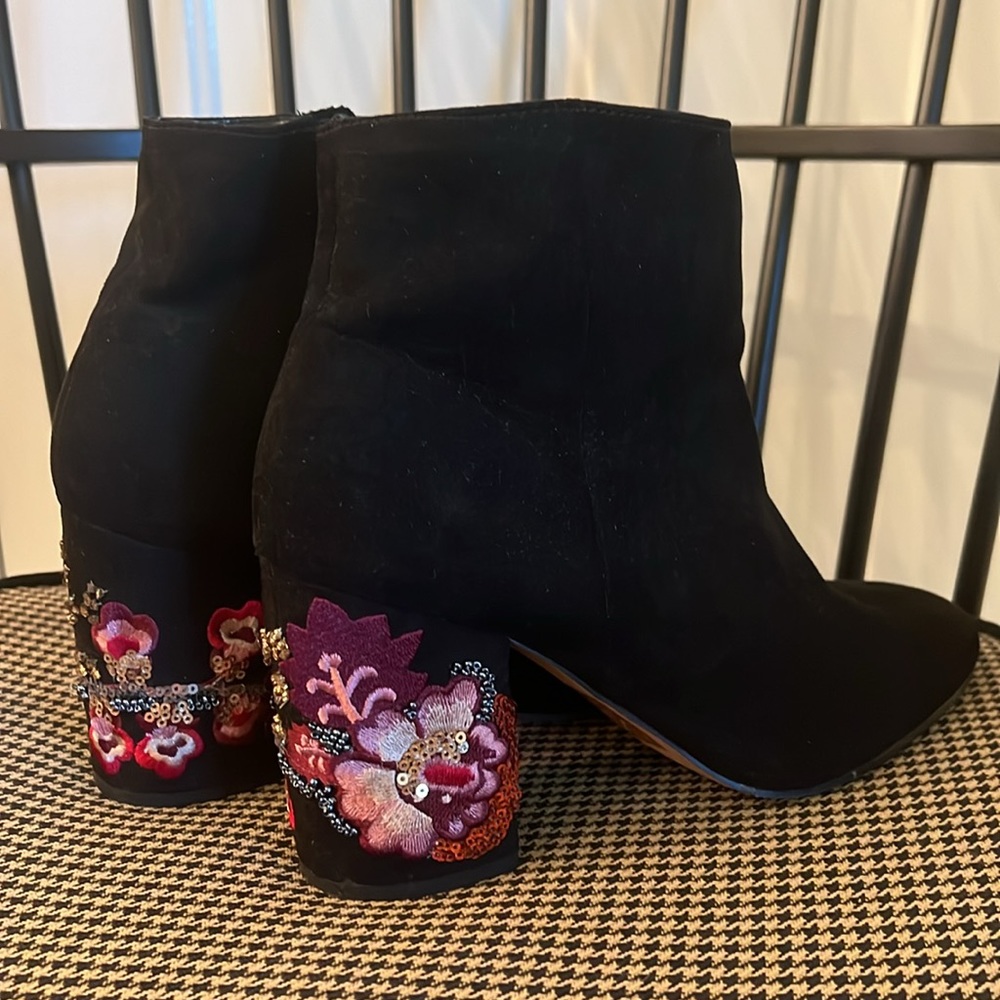 Express Suede Floral Embroidered Booties